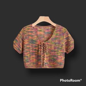 SIZE M Lace up knot pointelle knit crop top